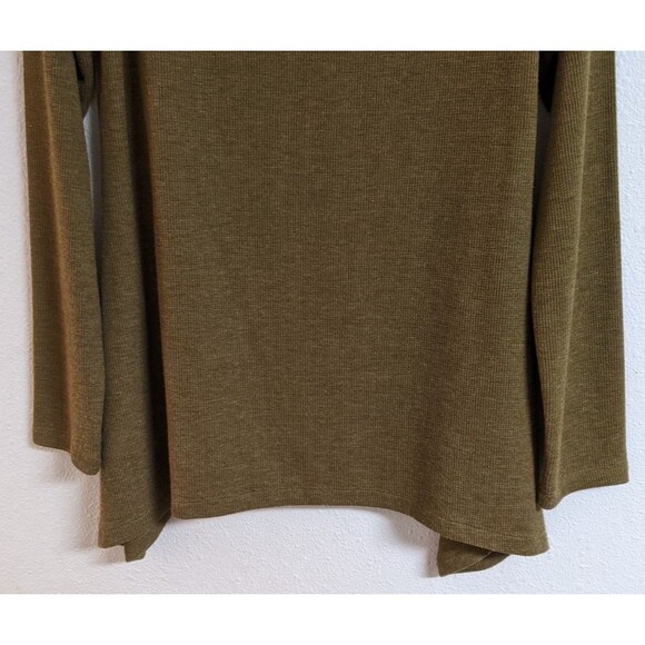 Women's LOGO By Lori Goldstien Moss Green Waffle Weave Long Sleeve Top M - Picture 3 of 8